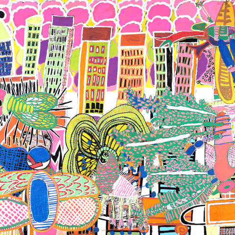 松本五十美「街並みと鳥」