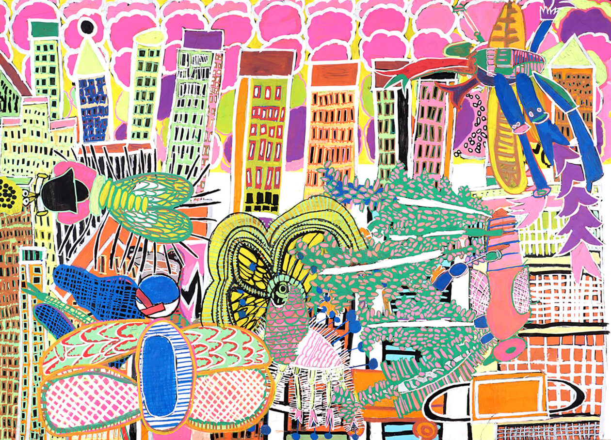 松本五十美「街並みと鳥」