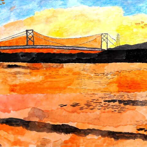 山崎盛次「夕焼けの河」