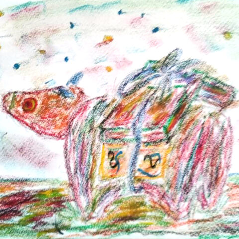 月下に舞う　赤べこ　44