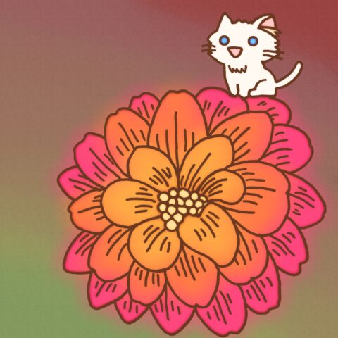 葉月ハブ「ネコと紅い花」