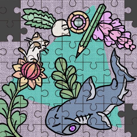 葉月ハブ「シュモクザメと猫のパズル」