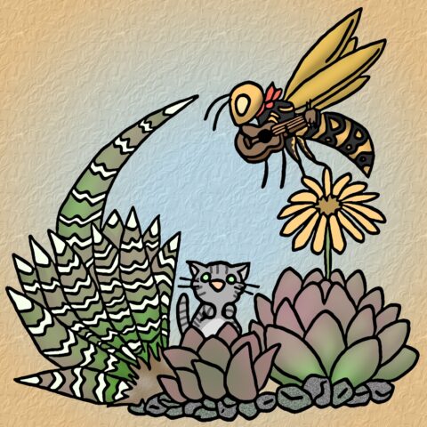 葉月ハブ「ギターの弾き語りをするアシナガバチ」