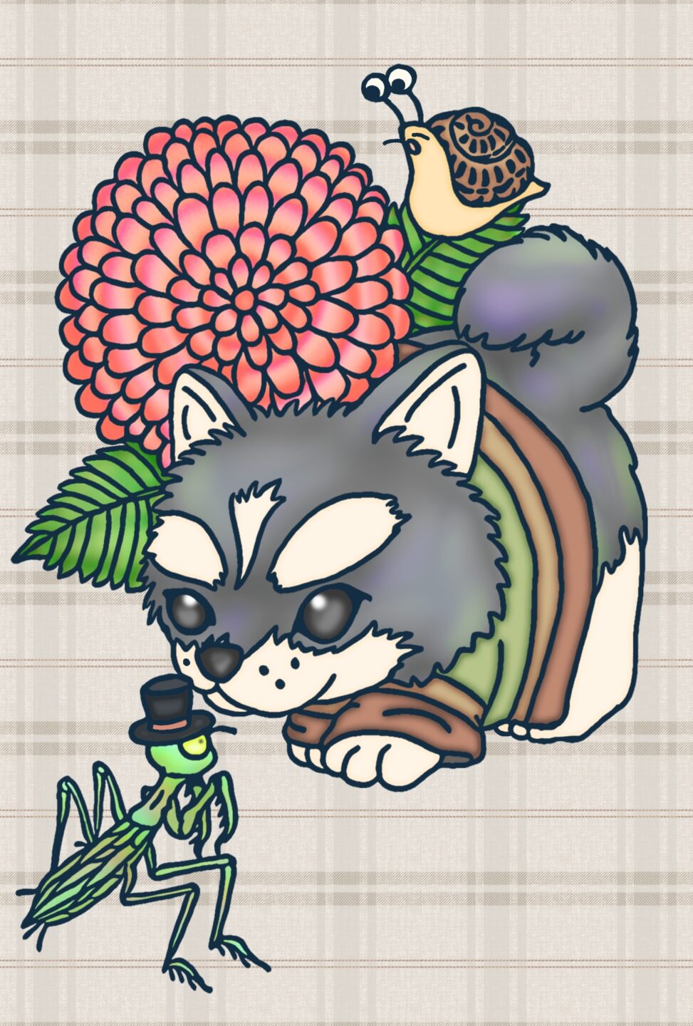 葉月ハブ「ハスキーの子犬とカマキリ」